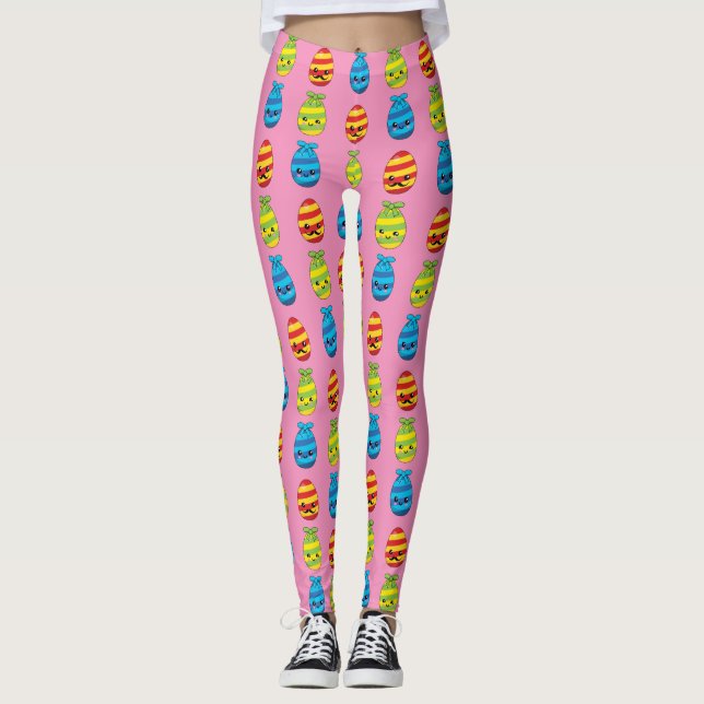Kawaii Ostereier mit Ribbons Leggings (Vorderseite)