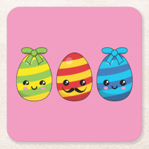 Kawaii Ostereier mit Ribbons Rechteckiger Pappuntersetzer