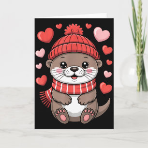Kawaii Otter Valentinstag Herzen Winter Schal Karte