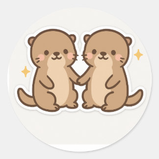 Kawaii Otters Holding Hands Sticker