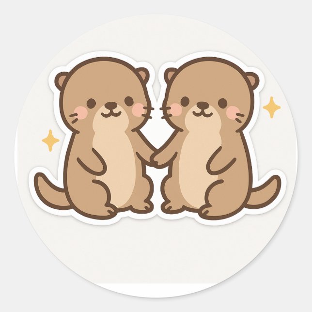 Kawaii Otters Holding Hands Sticker (Vorderseite)