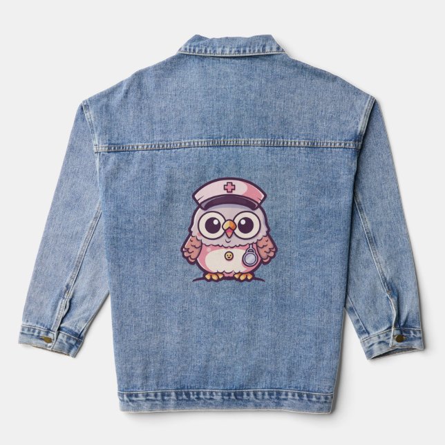 Kawaii Owl als Krankenschwester Jeansjacke (Rückseite)
