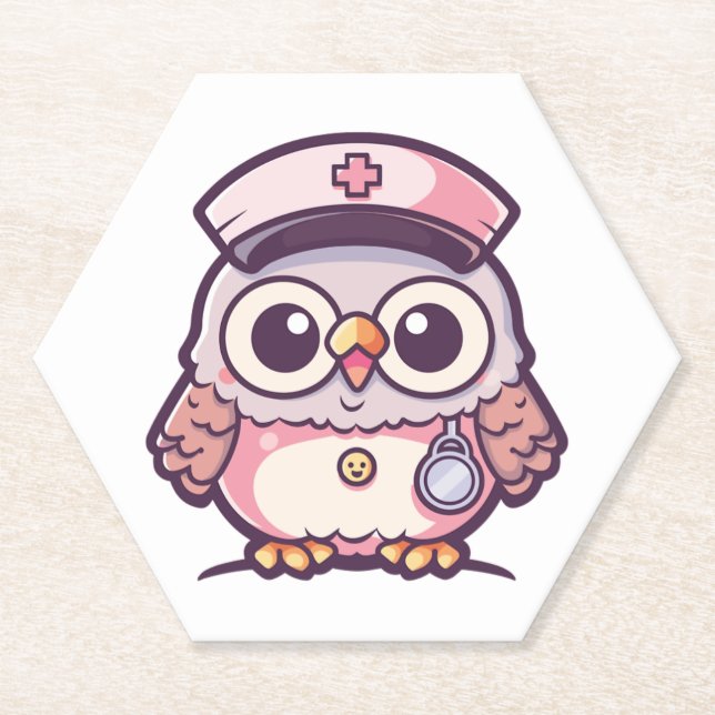 Kawaii Owl als Krankenschwester Untersetzer (Vorderseite)