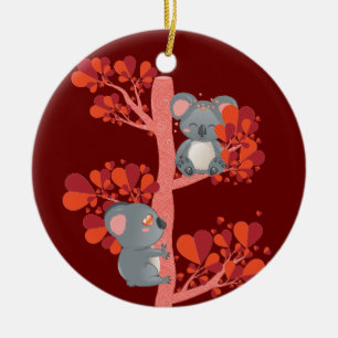 Kawaii-Paar Koalas mit Herz-Baum Keramik Ornament
