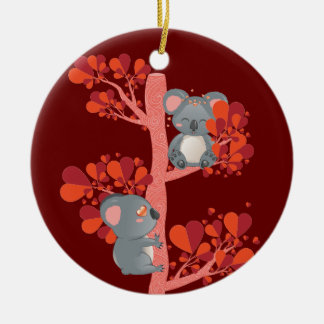 Kawaii-Paar Koalas mit Herz-Baum Keramik Ornament