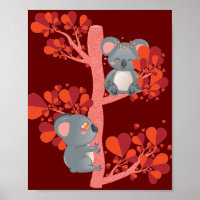 Kawaii-Paar Koalas mit Herz-Baum
