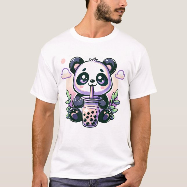 Kawaii Panda Anime Boba Drink Blase T-Shirt (Vorderseite)