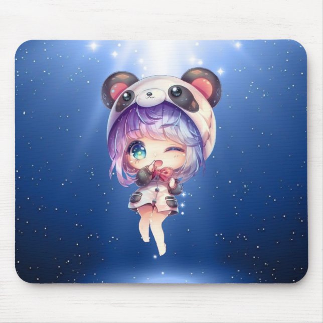 Kawaii Panda Anime Girl Mousepad (Vorne)