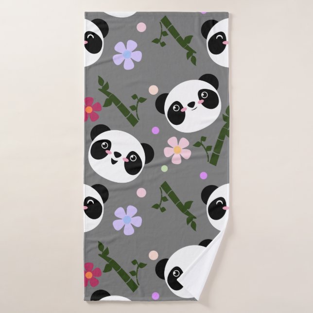 Kawaii Panda auf Grau Badehandtuch (Badehandtuch)
