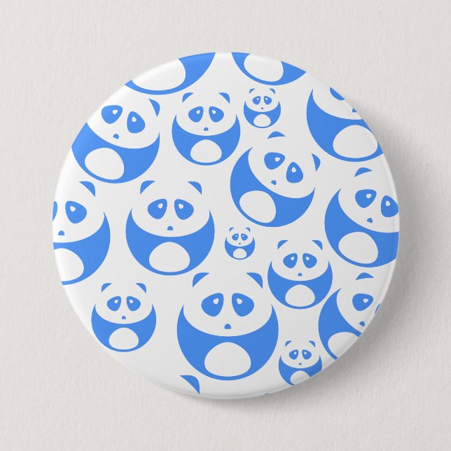 Kawaii Panda Baby Blue and White Pattern Button (Vorderseite)