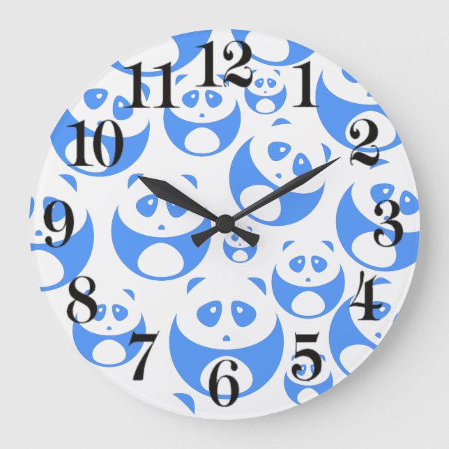Kawaii Panda Baby Blue and White Pattern Große Wanduhr (Vorderseite)
