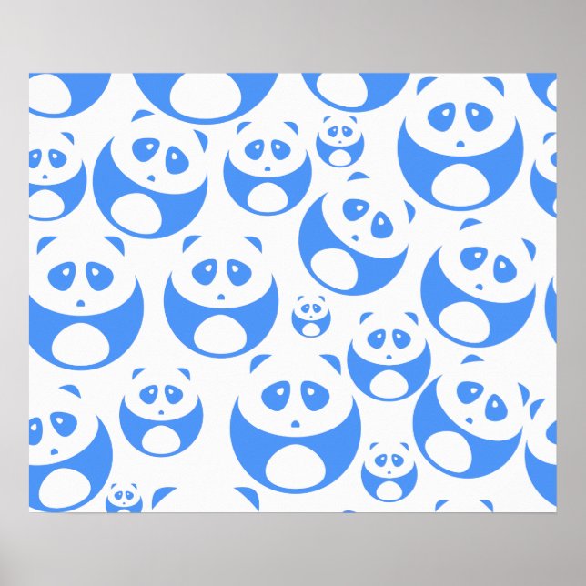 Kawaii Panda Baby Blue and White Pattern Poster (Vorne)