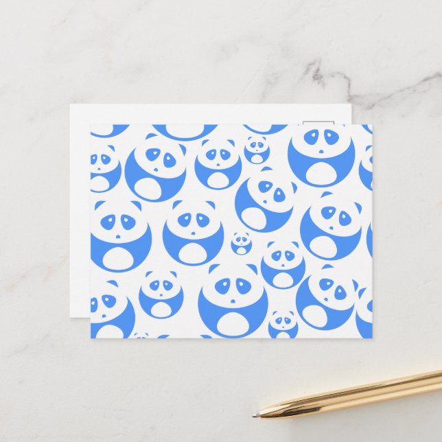 Kawaii Panda Baby Blue and White Pattern Postkarte (Vorderseite/Rückseite Beispiel)