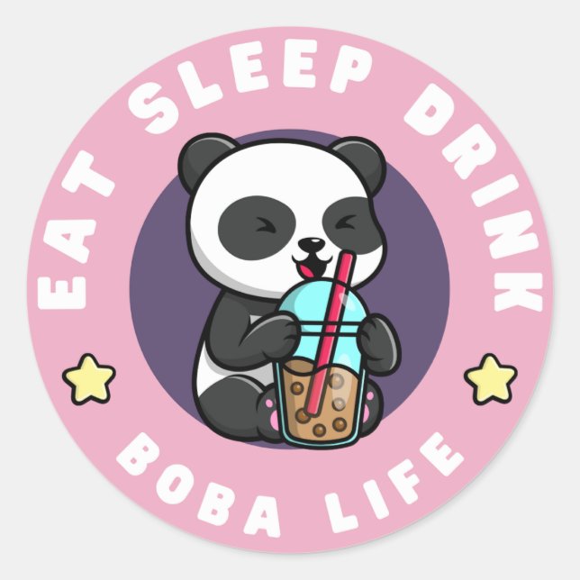 Kawaii Panda Boba Tea | Blase Tee Addict Runder Aufkleber (Vorderseite)