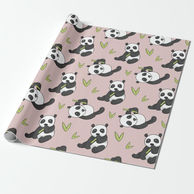 Kawaii Panda Cartoon Tiermuster Niedlicher Sommer Geschenkpapier (Ungerollt)