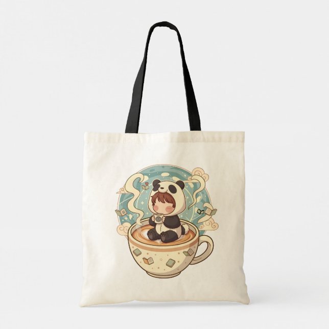 Kawaii Panda Coffee Canvas Tote Bag Tragetasche (Rückseite)
