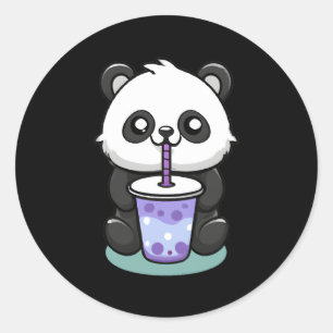 Kawaii Panda Drinking Boba Tea Anime Runder Aufkleber
