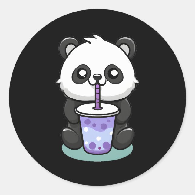 Kawaii Panda Drinking Boba Tea Anime Runder Aufkleber (Vorderseite)