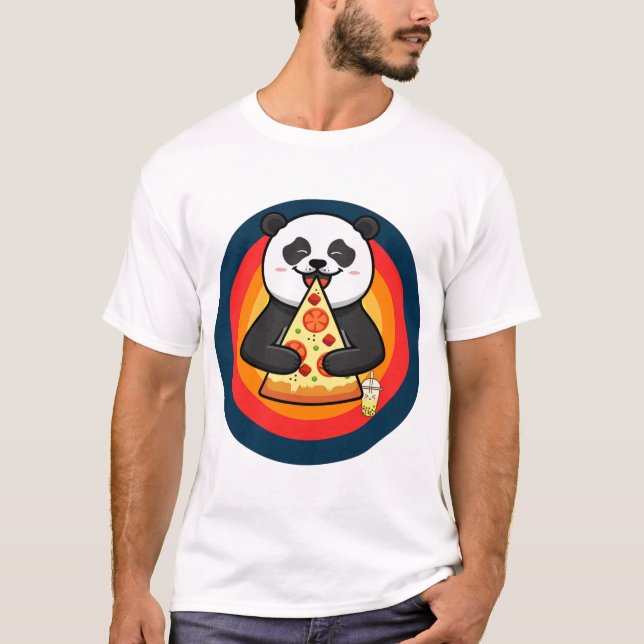 Kawaii Panda Eating Pizza Boba Tee (Vorderseite)