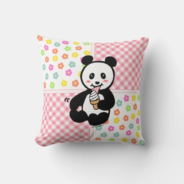 Kawaii Panda-Eiscreme-Cartoon-Patchwork Kissen (Vorderseite)