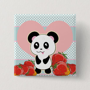 Kawaii Panda Erdbeeren niedlich Button