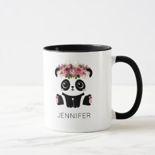 Kawaii Panda Gesicht blumengeschmückt personalisie Tasse