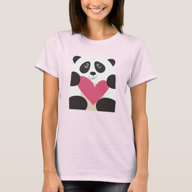 Kawaii Panda Holding Heart – Cute Smiling Bear  T-Shirt (Vorderseite)