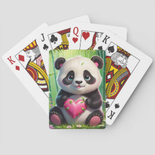 Kawaii Panda Holding Herz in einem Bambuswald Spielkarten