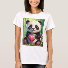 Kawaii Panda Holding Herz in einem Bambuswald T-Shirt