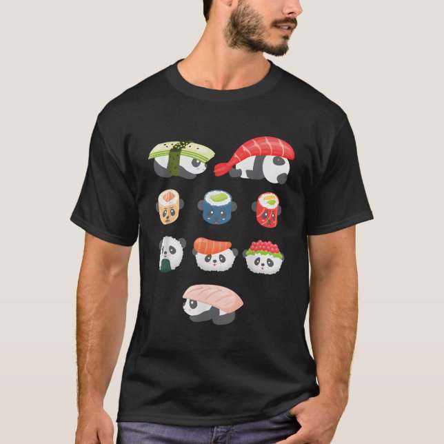 Kawaii Panda Hug Sushi T-Shirt (Vorderseite)