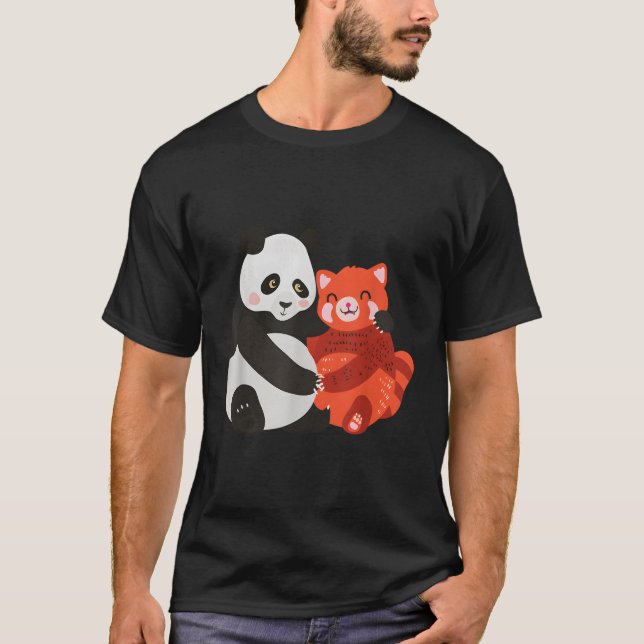 Kawaii Panda Hugging Red Panda T-Shirt (Vorderseite)