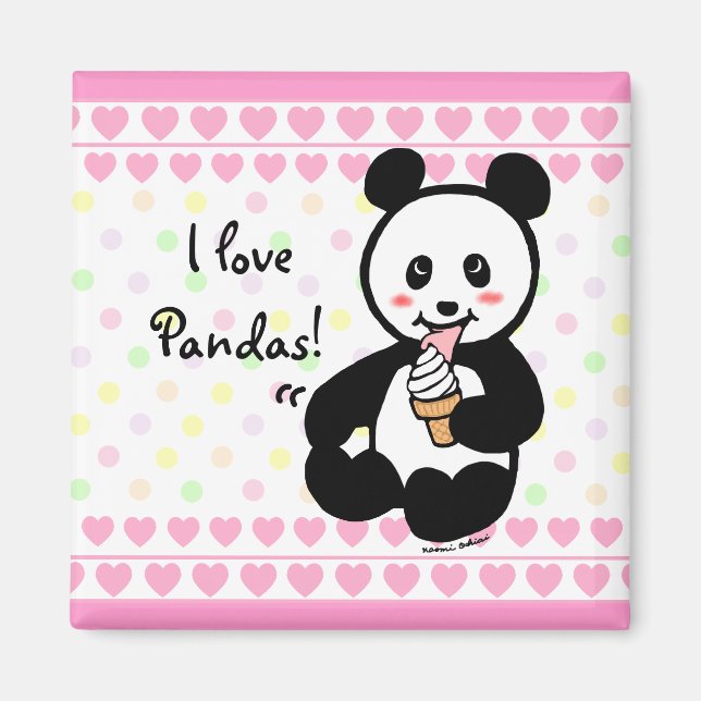 Kawaii Panda Ice Cream Cartoon Herz Magnet (Vorne)