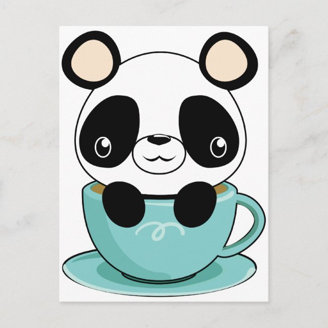 Kawaii Panda in einem Teacup Postkarte (Vorderseite)