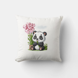 Kawaii-Panda-Kissen mit Bambus und Herzballons R Kissen