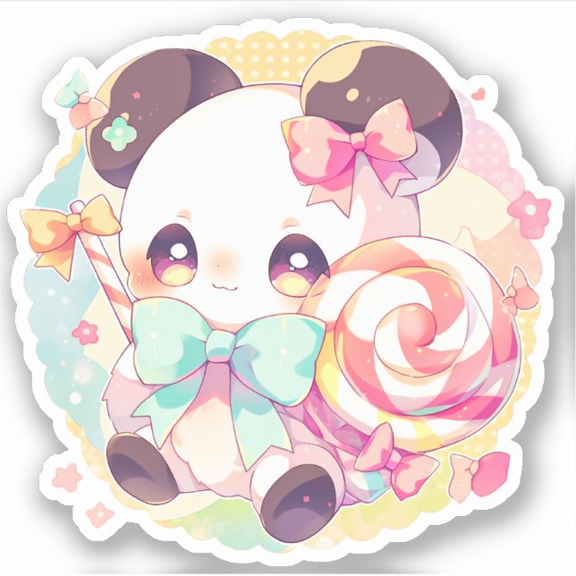 Kawaii Panda Lieben Lollipop Aufkleber (Vorderseite)