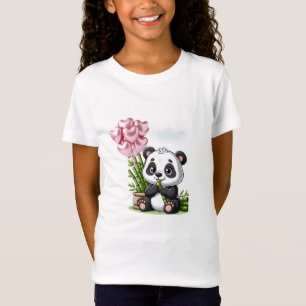 Kawaii-Panda-Mädchen-T-Shirt mit Bambus und Ballon T-Shirt