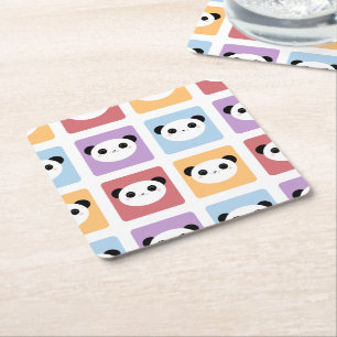 Kawaii Panda-mehrfarbiger Pop quadriert Muster Rechteckiger Pappuntersetzer