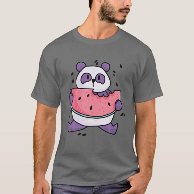 Kawaii Panda mit Watermelon T-Shirt (Vorderseite)
