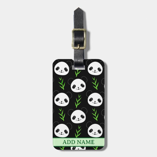 Kawaii Panda Muster Bamboo in Schwarz-weiß grün Gepäckanhänger (Vorderseite vertikal)