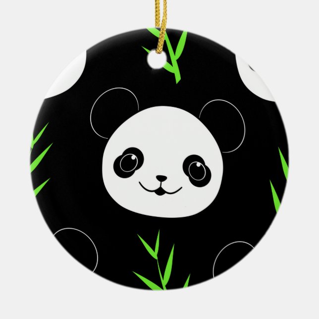 Kawaii Panda Muster Bamboo in Schwarz-weiß grün Keramik Ornament (Vorne)