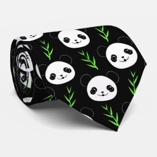 Kawaii Panda Muster Bamboo in Schwarz-weiß grün Krawatte