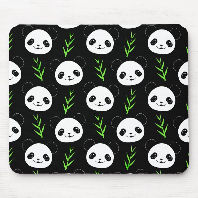 Kawaii Panda Muster Bamboo in Schwarz-weiß grün Mousepad (Vorne)