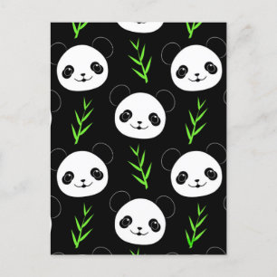 Kawaii Panda Muster Bamboo in Schwarz-weiß grün Postkarte