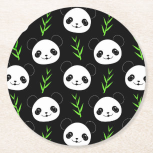 Kawaii Panda Muster Bamboo in Schwarz-weiß grün Runder Pappuntersetzer