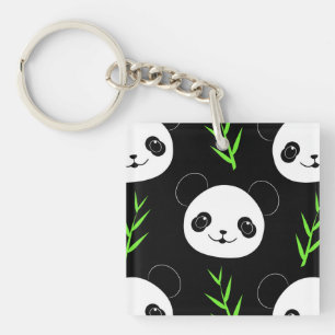 Kawaii-Panda-Muster Bambus in Schwarz Weiß Grün Schlüsselanhänger