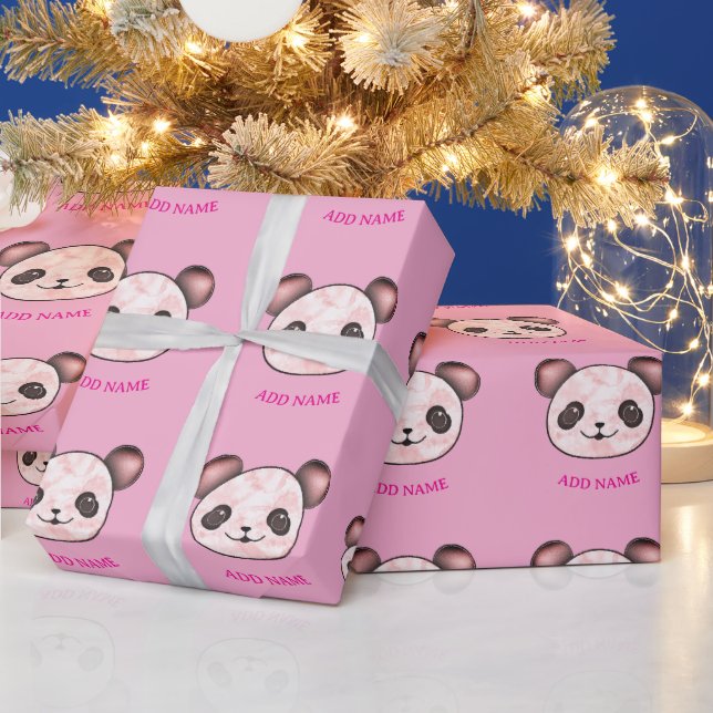 Kawaii Panda Muster in rosa Geschenkpapier (Feiertage)