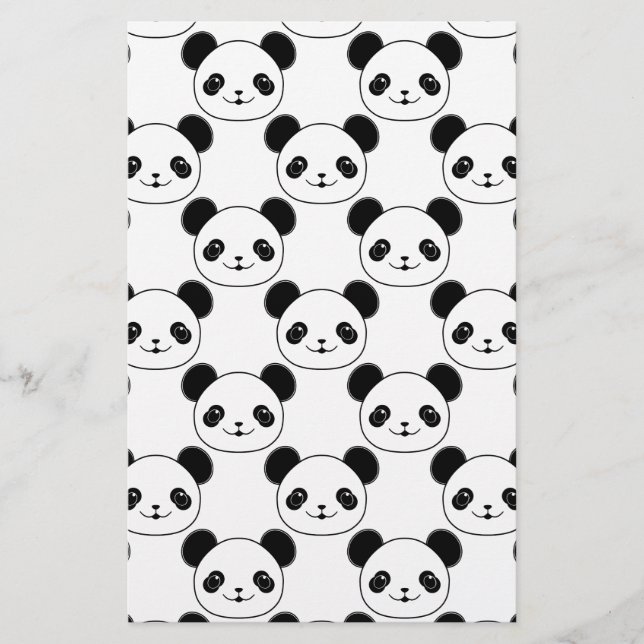 Kawaii Panda Muster in Schwarzweiß Briefpapier (Vorderseite)