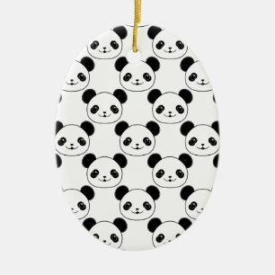 Kawaii Panda Muster in Schwarzweiß Keramik Ornament