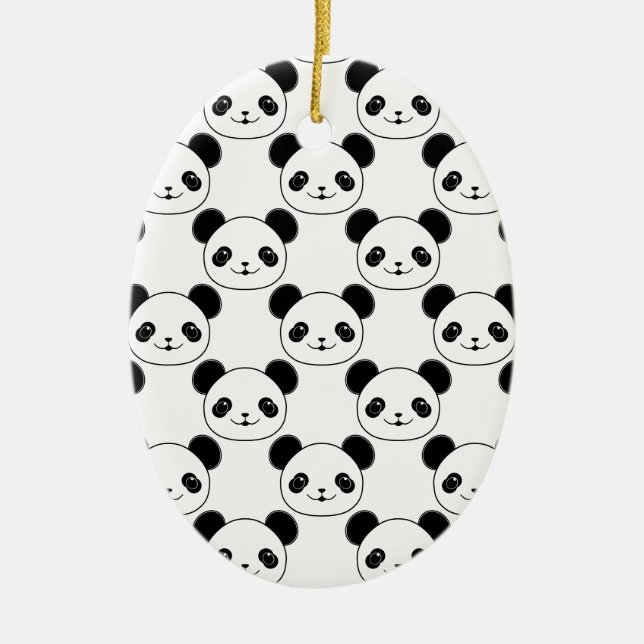 Kawaii Panda Muster in Schwarzweiß Keramik Ornament (Vorne)