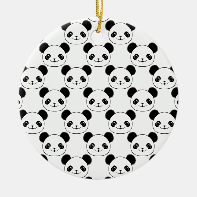 Kawaii Panda Muster in Schwarzweiß Keramik Ornament (Vorne)